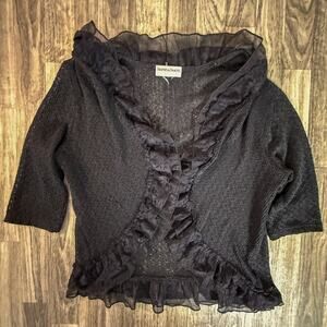 Draper's & Damon’s Petites Black Ruffle Trim Knit Cardigan Sweater Shrug